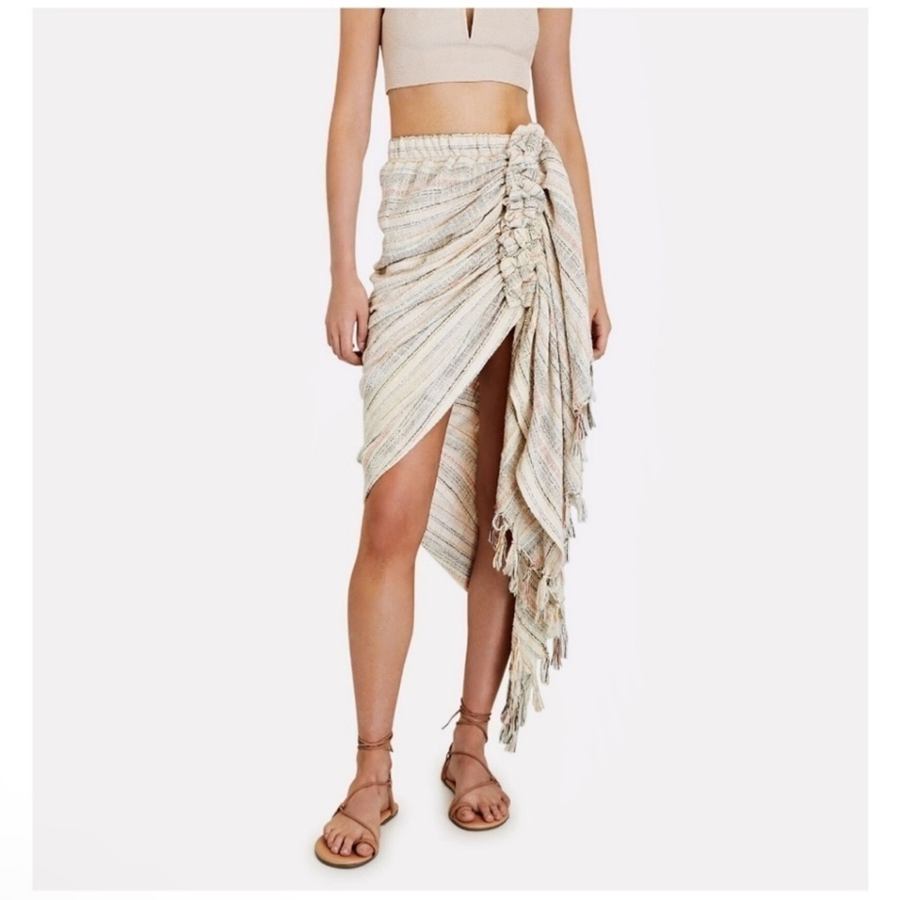 NWT Just Bee Queen Tulum Blue Medium Yellow Stripe Tassel Skirt size XS - Picture 2 of 8